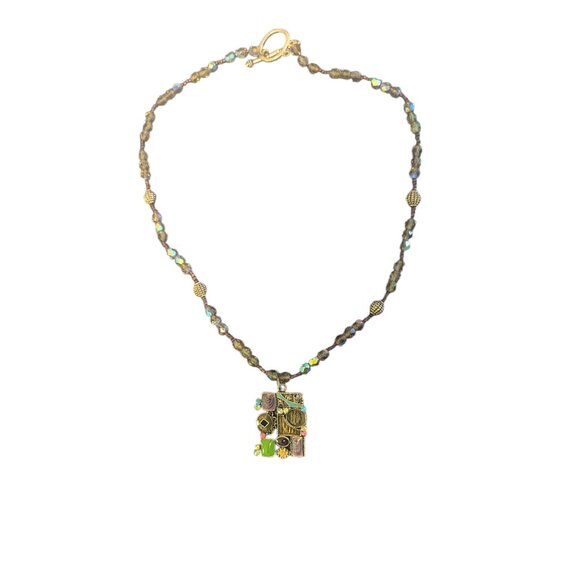 Micro Mosaic Y2K Enamel Steampunk Glass Beaded Necklace Boho Wearable Art Metal - Picture 6 of 10